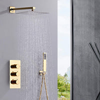 1 x RAW Customer Returns SaniteModar shower system concealed with thermostat gold, shower fittings hidden, shower fitting complete set with rain shower and hand shower - RRP €159.0