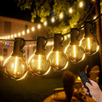 1 x RAW Customer Returns Yuucio 45M Outdoor Fairy Lights Dimmable, LED G40 Outdoor Fairy Lights with Remote Control, 75 2 Plastic Bulbs Waterproof Hanging Light Bulbs Lights for Patio, Garden, Party Warm White - RRP €63.22