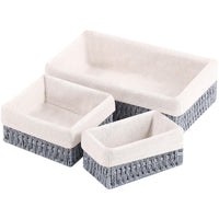 1 x RAW Customer Returns OUTBROS braided storage basket, organizer baskets on shelves, toilet paper storage baskets, decorative braided storage box with lining, 3-pack, paper rope gray  - RRP €35.99