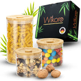 2 x Brand New Wikoro storage jars - 1x 1000ml 2x 500ml - decorative glass made of thin glass - glass container with lid - capacity 1.7l with lid - storage jars with bamboo lid - storage jar set... - RRP €27.98