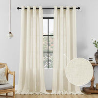 1 x RAW Customer Returns CUCRAF natural linen curtains with eyelets, set of 2, H 225 x W 140, semi-transparent curtains, linen look, voile curtains, window curtains, loop curtain, living room, bedroom, kitchen - RRP €36.99