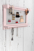 1 x Brand New Comfify Rustic Jewelry Organizer - Wall Jewelry Holder with Removable Bracelet Stem, Tray and 16 Hooks - Perfect Earrings, Necklaces and Bracelet Holder - Vintage Jewelry Display - Pink, Dark Brown - RRP €28.99