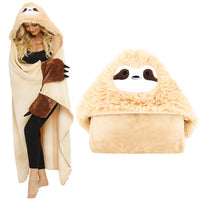 1 x RAW Customer Returns Shoppawhile Sloth Gifts for Women Wearable Hooded Blanket Soft Warm Fluffy Hooded Blanket 59.5 x 51.5  - RRP €26.99