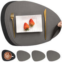 1 x RAW Customer Returns Myir JUN Leather Placemats and Coasters, American Plastic Washable Double-Sided Non-slip Waterproof Triangular Placemats Set Set of 4, Gray Black  - RRP €18.6