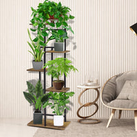 1 x RAW Customer Returns 5 Tier Wooden Tall Metal Shelf, Corner Shelf for Multiple Flower Pots, Display Shelf, Storage Rack for Balcony Garden Indoor Outdoor - RRP €43.97