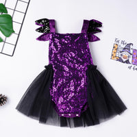 9 x Brand New Odizli Halloween Costume Baby Girl Maleficent Ursula Pumpkin Dress Up Sleeveless Glitter Sequin Romper Tutu Tulle Dress Headband Carnival Cosplay Mardi Gras Costume Purple Maleficent 6-12 Months - RRP €148.23