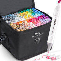 1 x RAW Customer Returns Ohuhu Dual Tip Permanent Markers 160 Colors Highlighters with Carrying Case for Drawing Sketching Adult Coloring Underlining and Highlighting 160 Colors  - RRP €88.73