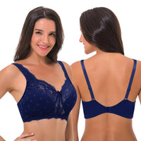 1 x RAW Customer Returns Curve Muse Women s Plus Size Minimizer Lace Full Coverage Unlined Wireless Bra-2 Pack-Navy,White-90D- EU 75D  - RRP €37.68