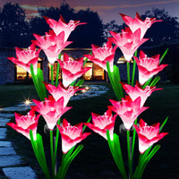 1 x RAW Customer Returns XVZ Solar Lights Outdoor, 4 Pack LED Solar Lily Flowers with 7 Color Changing LED Solar Lights for Garden, Patio, Yard, Pathway, Party, Wedding, Fence - Pink - RRP €23.68