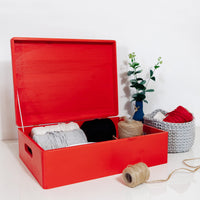 1 x RAW Customer Returns Creative Deco XL Red Large Wooden Box 40 x 30 x 14 cm Lid and Handles Storage Box Container Toys Document Box Tools Perfect for Decoupage and Decorating - RRP €29.95