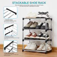 1 x RAW Customer Returns OLYREO Small Shoe Rack with 4 Tiers, Stackable Shoe Rack Metal Shoe Cabinet for Entrance Closet for Space-Saving Storage - RRP €22.99