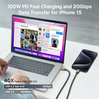 1 x RAW Customer Returns IVANKY USB C to USB C Cable 2M, USB 3.2 Gen2 2 Type C Charging Cable, 100W 20V 5A Power Delivery Fast Charging Cable, 4K 60Hz, 20Gbps Data Transfer, USB C Cable for iPhone 15 and other USB C devices - RRP €13.1