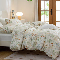 1 x RAW Customer Returns Tospass flowers bed linen 200x200 cm beige green floral bed linen set plants leaves girls microfiber reversible bed linen 1 duvet cover with zipper 2 pillowcases 80x80 cm - RRP €30.83