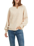 1 x RAW Customer Returns MessBebe Women s Sweater Casual Tops Knit Oversize Striped Round Neck Pullover Long Sleeve Oversized Sweater Apricot S - RRP €15.44