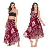 1 x Brand New Women s Maxi Skirt Bohemian One Size Long Skirt Floral Elastic Waist Adjustable Dress Summer Skirt Boho Floral Pattern Beach Skirt Large Hem Dance Skirt Belly Dance Bohemian Beach Dresses-Wine Red-C - RRP €34.99