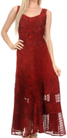 1 x Brand New Sakkas 15225 - Zendaya Stonewashed Rayon Embroidered Floral Vine Sleeveless V-Neck Dress- red - 1X 2X - RRP €48.89