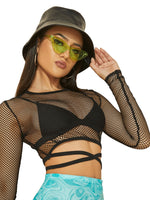 1 x RAW Customer Returns GORGLITTER Women s Fishnet Mesh Crop Top Transparent Top Long Sleeve Tops without Bra Black S - RRP €22.18