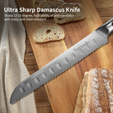 1 x RAW Customer Returns Sunnecko 20 cm bread knife serrated edge, damask knife, bread knife, sharp kitchen knife with damascus steel blade, G10 handle bread cutting knife - RRP €51.83