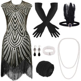 1 x RAW Customer Returns PLULON 1920s sequin beaded fringe flapper dress with 20s accessories set - RRP €37.59