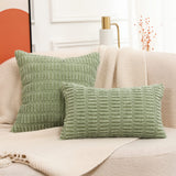 1 x RAW Customer Returns Mandioo Set of 2 sage green plush boho decorative throw pillow covers 50 x 50 cm, super soft striped corduroy decorative pillow cover sofa cushion decorative couch cushion pillow cover for sofa couch - RRP €16.36