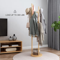 1 x RAW Customer Returns KungFuWood Coat Rack, Rotating Wooden Floor Coat Rack with 3 Space Levels and 9 Hooks, Resistant and Easy Assembly Floor Coat Rack for Entryways, Hallways, Bedrooms and Living Rooms Walnut Brown  - RRP €111.13