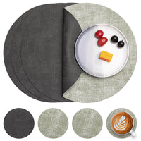 1 x RAW Customer Returns Myir JUN Placemats Washable Leather and Coasters, Double-Sided Placemats Round Diameter 36cm Set of 4 Non-Slip Glass Coasters Placemats Leather Faux Leather Placemat Grey Green, Set of 4  - RRP €19.86