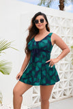 1 x RAW Customer Returns Ecupper Swimsuit Women Elegant One Piece Swimsuit with Chest Pad Swimsuit Dress with Bow Swimsuit Large Size Dark Green Leaves 2XL - RRP €39.99