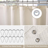 1 x RAW Customer Returns Waffle shower curtain with metal shower curtain rings fabric textile bathtub curtain anti-mold bathroom curtain set waterproof bathtub curtain heavy shower curtain bathroom - 183 x 214cm cream  - RRP €32.99