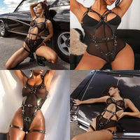 1 x RAW Customer Returns OnundOn Faux Leather Harness Lingerie Bondage Set Body Strap Chest Straps Fetish Erotic Lingerie SM Restraints Sex Toys for Women - RRP €26.69