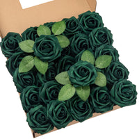 1 x RAW Customer Returns DuHouse Artificial Roses Flowers Fake Foam Roses Heads with Stem Artificial Flowers Rose for Wedding Home Party Baby Shower Valentine s Day Decoration 25 Pieces, Hunt Green  - RRP €18.99