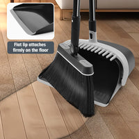 1 x RAW Customer Returns JEHONN broom and dustpan set with long handle 138 cm, 180 degree rotating camping broom inside and shovel for awning, house, office, lobby, terrace black gray  - RRP €29.99