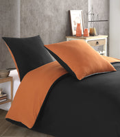 1 x RAW Customer Returns Vency Plain Duvet Cover 200 x 200 cm with 2 Pillowcases 65 x 65 cm Black - Copper - Cotton Bedding - RRP €20.4