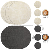 1 x RAW Customer Returns Myir JUN Placemats Washable Leather and Coasters, Double-Sided Placemats Round Diameter 36cm Set of 6 Non-Slip Glass Coasters Placemats Leather Faux Leather Placemat Grey Cream White, Set of 6  - RRP €25.91