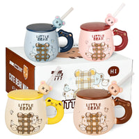 1 x RAW Customer Returns Cute Bear Mug, 4 Pack Ceramic Coffee Cups with Kawaii Bear Lid and Spoon Novelty Morning Tea Milk Cup Set for Girls Women Bear Lovers Christmas Birthday Gift... - RRP €23.3