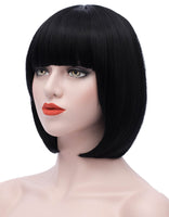 1 x RAW Customer Returns Mildiso Short Bob Black Hair Wigs Straight with Flat Bangs Synthetic Colorful Cosplay Daily Party Wig for Women Natural Like Real Hair 12 Inch 002A - RRP €20.16