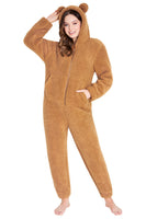 1 x RAW Customer Returns CityComfort Women s Teddy Fleece Onesie Pajamas S-XL XL, Brown Teddy  - RRP €30.0