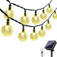 1 x RAW Customer Returns Bollengold Solar Fairy Lights Outdoor, 60LED 8m Solar Crystal Balls with USB Plug 8 Modes Waterproof Outdoor and Indoor for Garden, Bedroom, Wedding, Balcony, Camping, Parties Decoration Warm White  - RRP €17.99