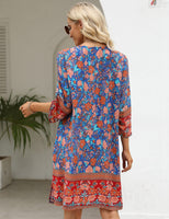 1 x RAW Customer Returns Beyove Women s Bohemian Tunic Dress Beach Dress Tunic Dresses Vintage Beach Tunic 3 4 Sleeve Crew Neck Dress Floral Pattern Short Summer Dresses Tops Floral Dress M - RRP €30.24