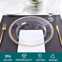 1 x RAW Customer Returns StarLuckINT 6 Pack Plastic Charger Plates with Pearls, Round Plastic Charger Plates, 13 Inch Elegant Decor Dinner Plates for Party Wedding Event Dinner Decoration Clear  - RRP €30.24