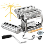 1 x RAW Customer Returns Manual pasta machine with dryer - Multi-Pasta stainless steel Italian flat dough machine 7 levels adjustable, sharp knife clamp - Fresh homemade pasta, spaghetti, lasagne - RRP €48.0