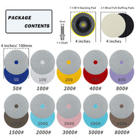 1 x RAW Customer Returns Diamond wet polishing discs set 14 pieces marble polishing set 100 mm sanding pads for granite stone concrete tiles grinding grit 50-8000 diamond grinding disc - RRP €27.19