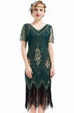 1 x RAW Customer Returns BABEYOND 1920s Dress Women Flapper Dress with Short Sleeve Gatsby Theme Party Ladies Costume Dress Dark Green, 3XL  - RRP €53.44