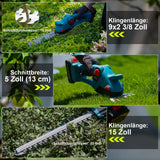 1 x RAW Customer Returns CHANGEMOORE 21V cordless hedge trimmer and cordless grass shears and shrub shears 2x2.5 Ah battery, 38cm dual-action blade, 23cm long shrub shears and 12cm wide grass shears, 2x charger  - RRP €138.14