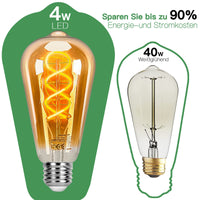 1 x RAW Customer Returns Dexnump E27 LED Vintage Dimmable ST64 Edison Vintage Light Bulbs 4 Pieces Warm White 2200K Retro Light Bulb 4W 250Lm Amber Glass Twisted LED Filament Ideal for Decorative Nostalgia Retro Industrial - RRP €30.99