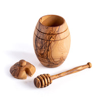 1 x RAW Customer Returns DARIDO Natural Olive Wood Honey Pot With Spoon - Handmade - 12x8 Cm - Household Wooden Honey Container With Lid And Honey Spoon Wood - 12 X 8 Honey Jar With Honey Spoon Olive Wood - RRP €32.26