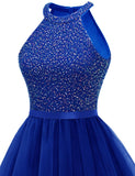 1 x RAW Customer Returns Dressystar Women s Sequin Dress Short Elegant Halterneck Cocktail Dress Prom Dress Royal Blue S - RRP €59.48