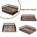 1 x RAW Customer Returns Wood Metal Letter Tray Vintage Design Desk Organizer Paper Tray Office File Organizer Black  - RRP €27.2