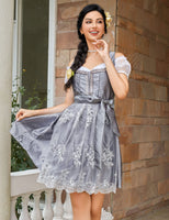 1 x RAW Customer Returns Clearlove Dirndl ladies midi 3-piece traditional dress for Oktoberfest, Carnival, THREE pieces dress, blouse, apron REUSABLE packaging , gray-lace, 34 - RRP €73.61