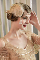 1 x RAW Customer Returns BABEYOND 1920s Style Women s Feather Headband Flapper Art Deco Inspired by Great Gatsby Leaf Flashing Crystals Hairband Champagne  - RRP €16.93