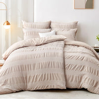 1 x RAW Customer Returns Qucover bed linen 155x220 4-piece khaki white striped, microfiber bed linen sets, 2 duvet covers 155x220 cm 2 pillowcases 80x80 cm, non-iron cuddly bed linen with zip - RRP €42.2